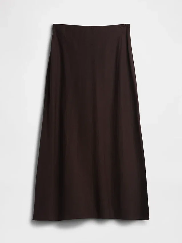 Linen-Blend Maxi Slip Skirt