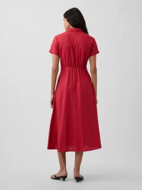Linen-Blend Midi Shirtdress