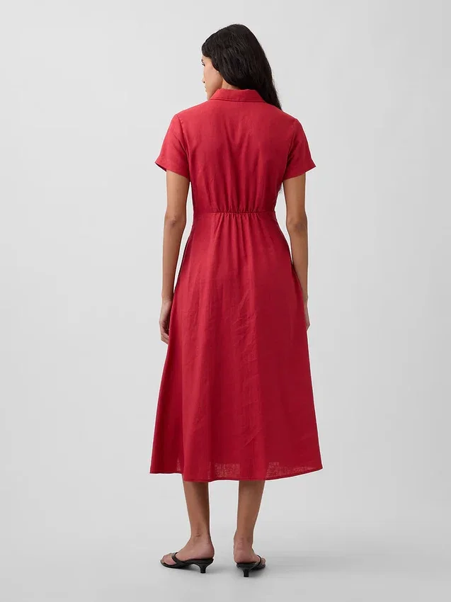 Linen-Blend Midi Shirtdress