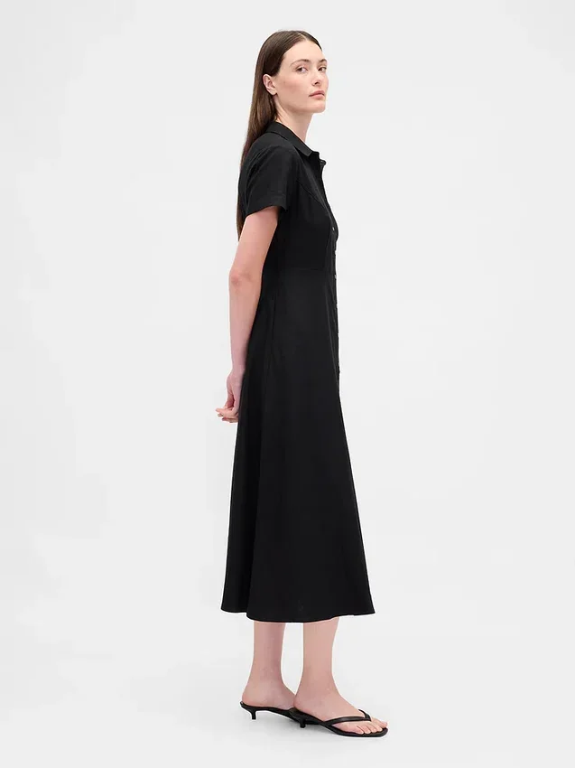 Linen-Blend Midi Shirtdress