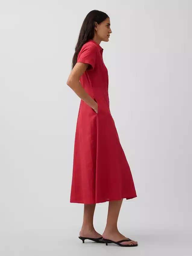 Linen-Blend Midi Shirtdress