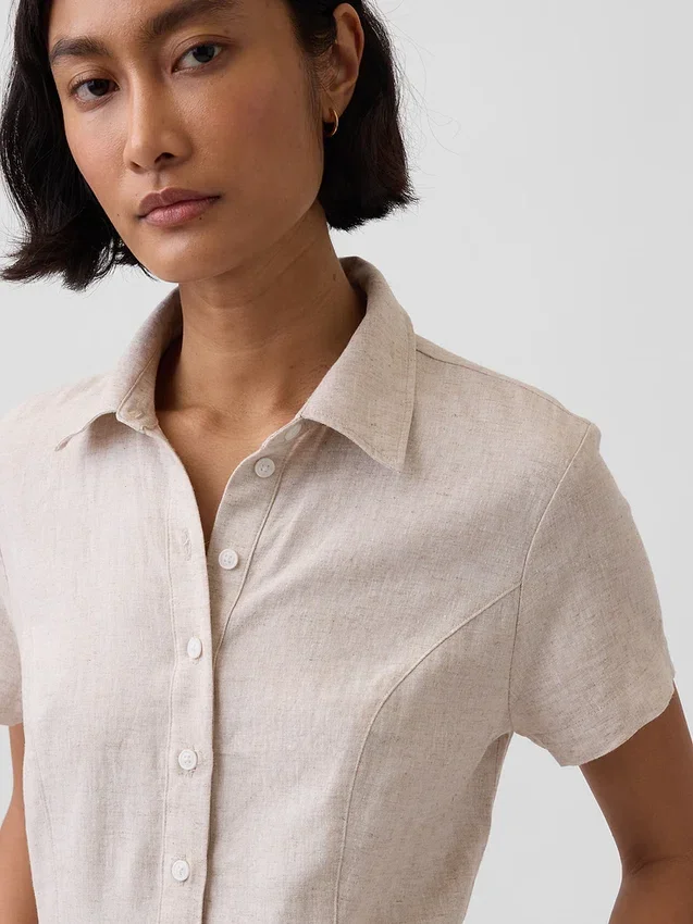 Linen-Blend Midi Shirtdress