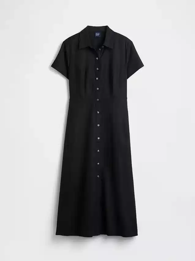 Linen-Blend Midi Shirtdress