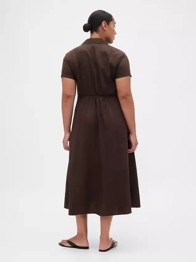 Linen-Blend Midi Shirtdress