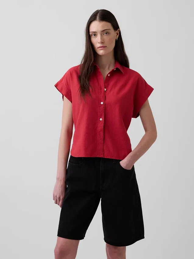 Linen-Blend Oversized Shirt