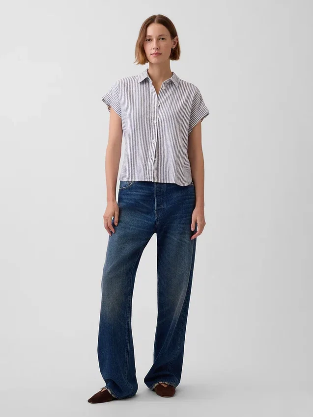 Linen-Blend Oversized Shirt