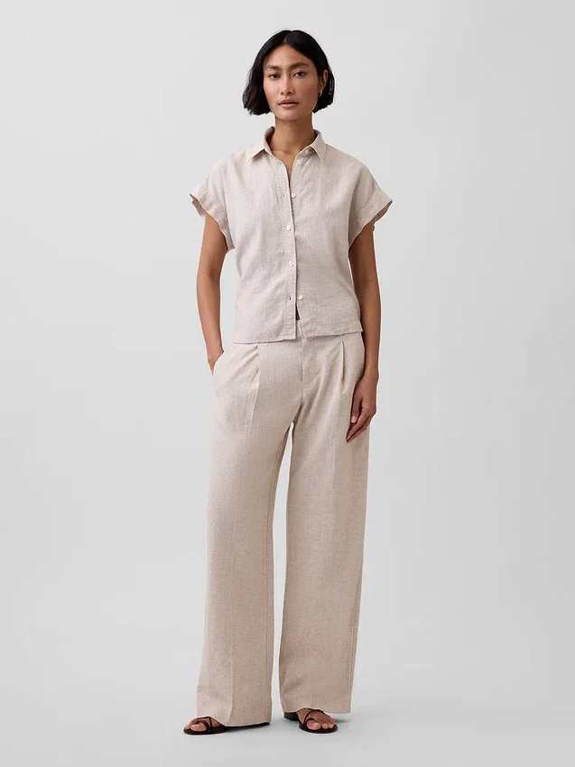Linen-Blend Oversized Shirt