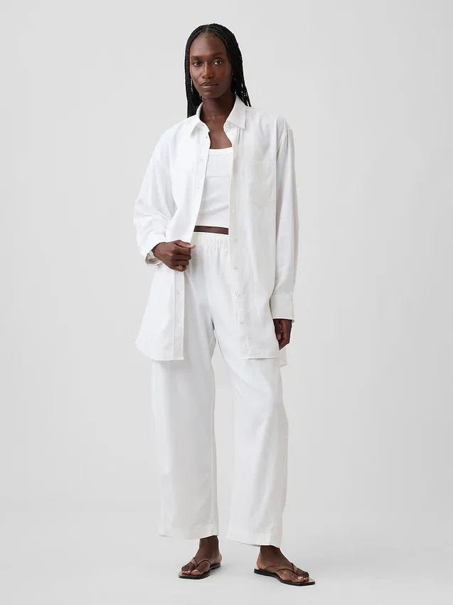 Linen-Blend Oversized Tunic Shirt