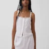Linen-Blend Pintuck Crop Pj Tank Top
