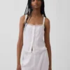 Linen-Blend Pintuck Crop Pj Tank Top