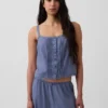Linen-Blend Pintuck Crop Pj Tank Top