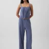 Linen-Blend Pintuck Crop Pj Tank Top