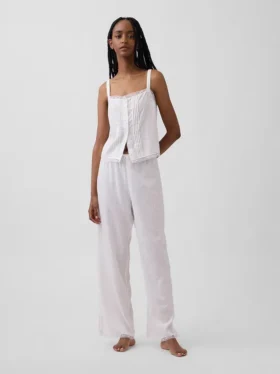 Linen-Blend Pintuck Crop Pj Tank Top