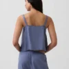Linen-Blend Pintuck Crop Pj Tank Top