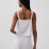 Linen-Blend Pintuck Crop Pj Tank Top