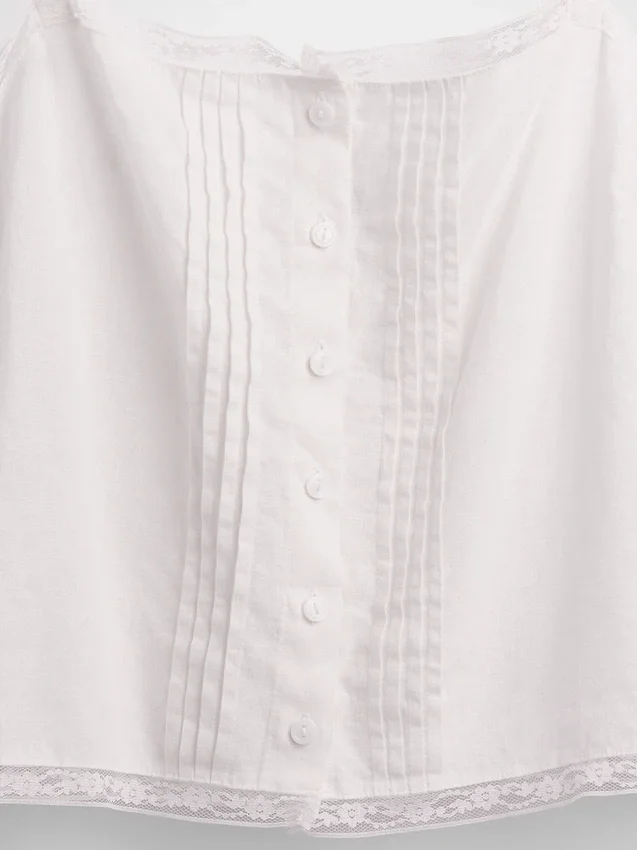 Linen-Blend Pintuck Crop Pj Tank Top