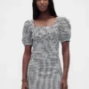 Linen-Blend Puff-Sleeve Crop Corset Top