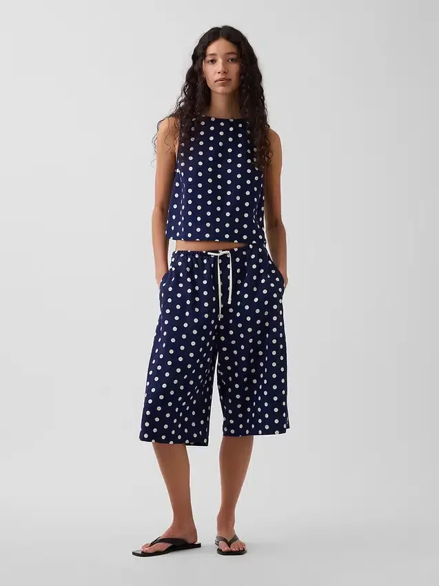 Linen-Blend Relaxed Easy Culotte Pants