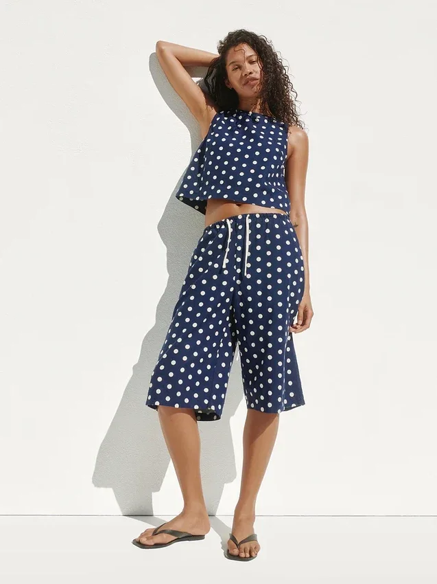 Linen-Blend Relaxed Easy Culotte Pants