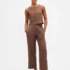 Linen-Blend Relaxed Straight Ankle Pants