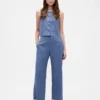Linen-Blend Relaxed Straight Ankle Pants