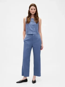 Linen-Blend Relaxed Straight Ankle Pants