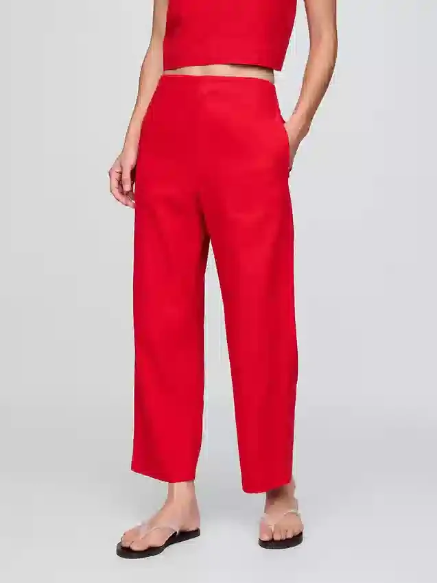 Linen-Blend Relaxed Straight Ankle Pants