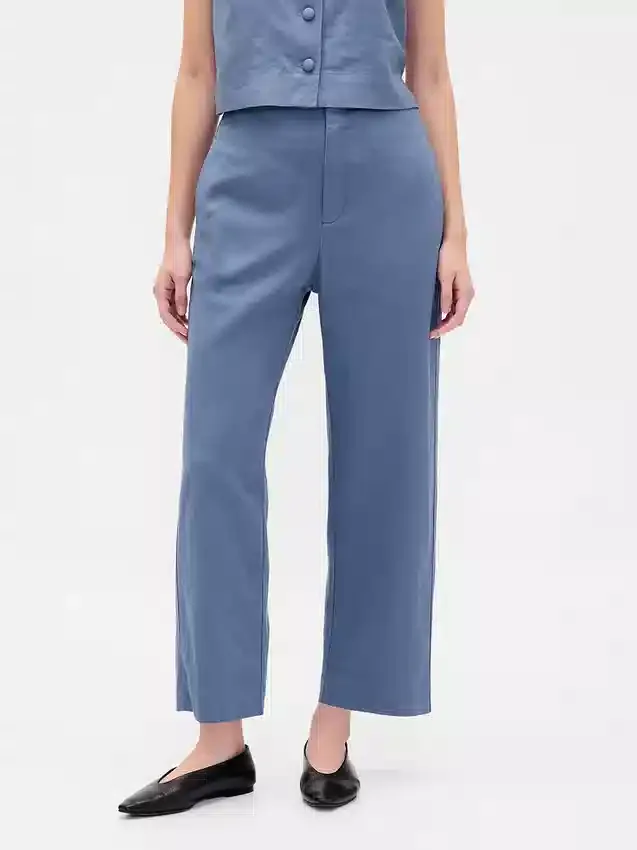 Linen-Blend Relaxed Straight Ankle Pants