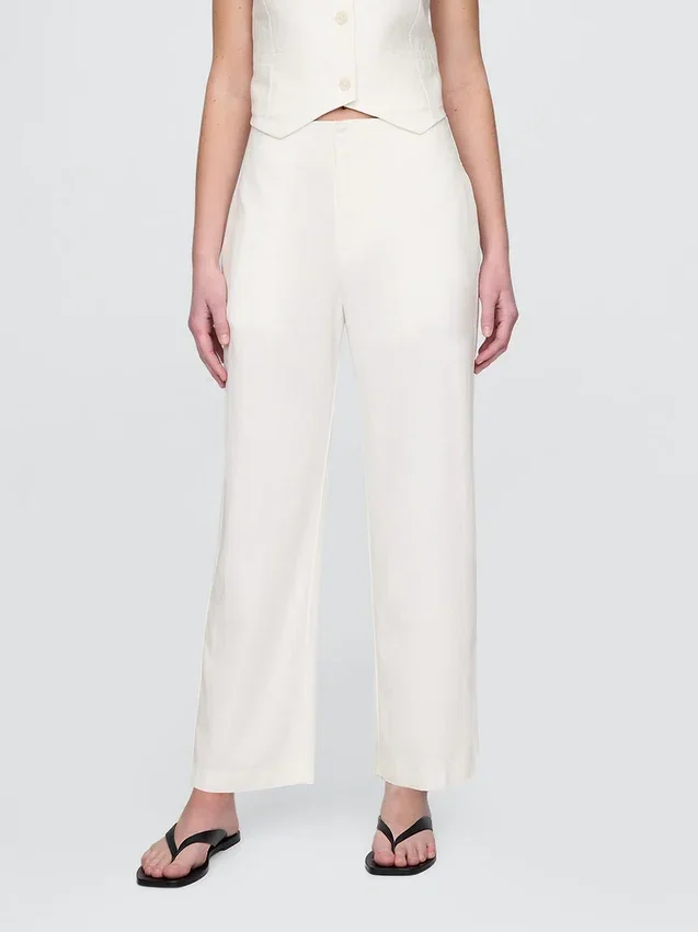 Linen-Blend Relaxed Straight Ankle Pants