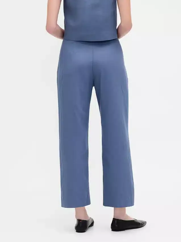 Linen-Blend Relaxed Straight Ankle Pants