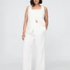 Linen-Blend Relaxed Straight Ankle Pants