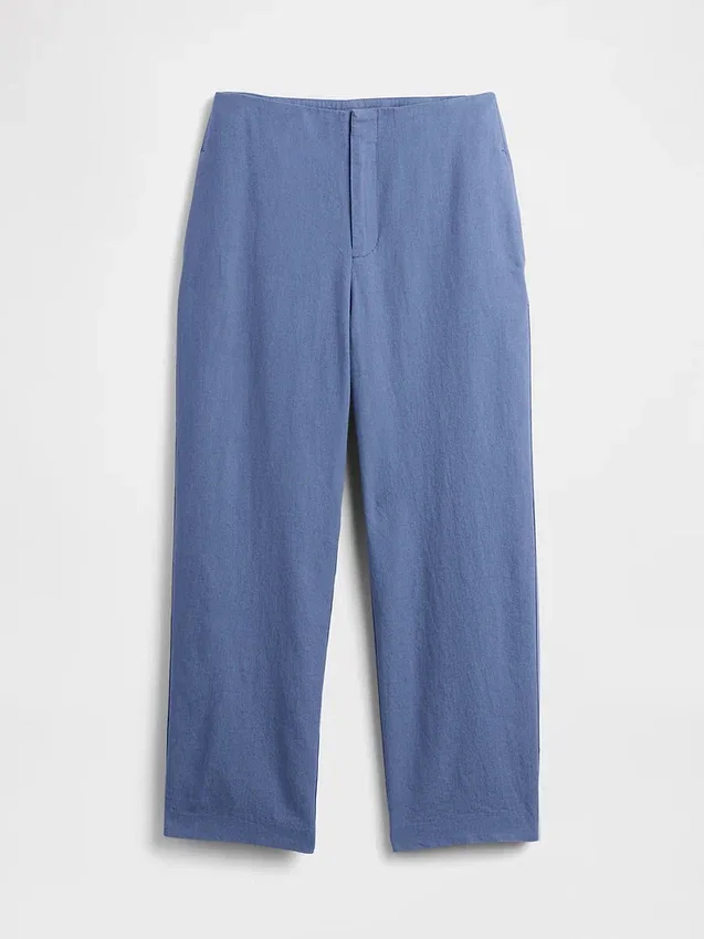 Linen-Blend Relaxed Straight Ankle Pants