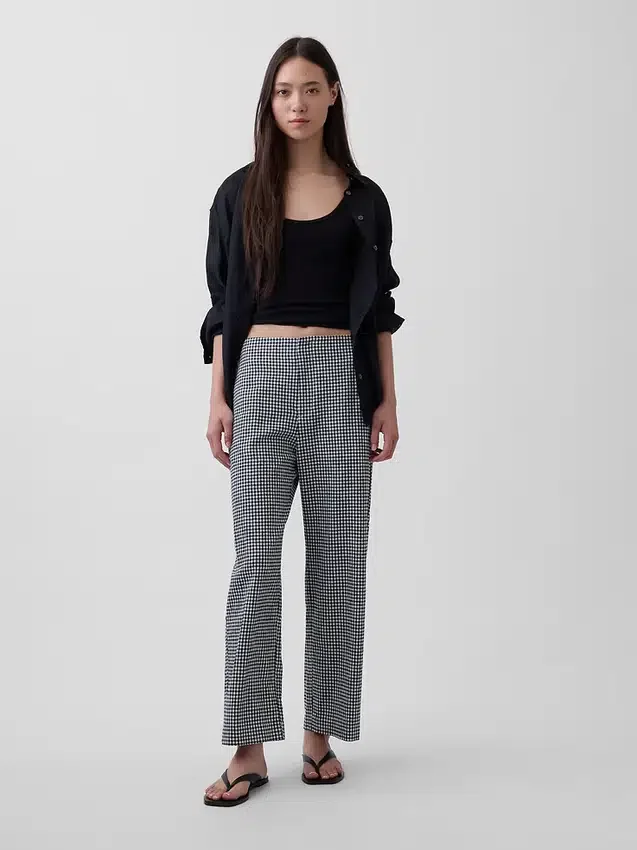 Linen-Blend Relaxed Straight Ankle Pants
