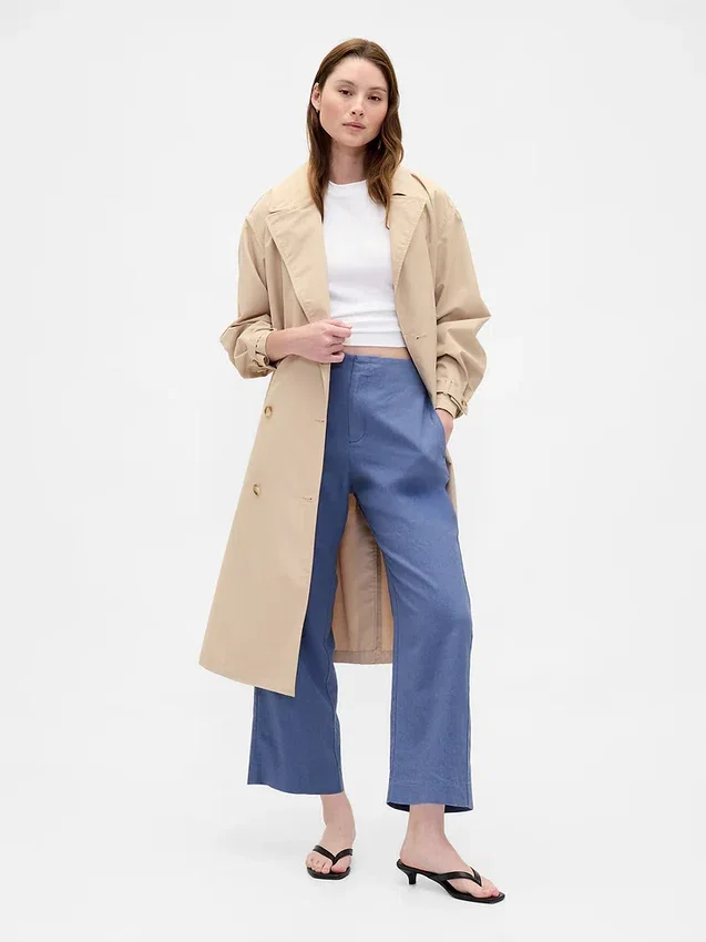 Linen-Blend Relaxed Straight Ankle Pants