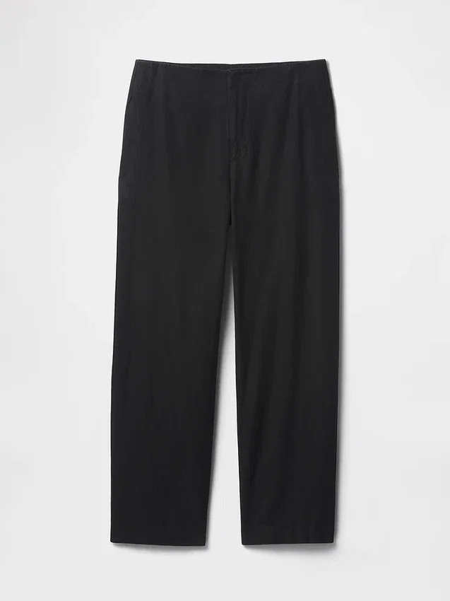 Linen-Blend Relaxed Straight Ankle Pants