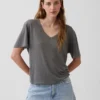 Linen-Blend Relaxed V-Neck T-Shirt