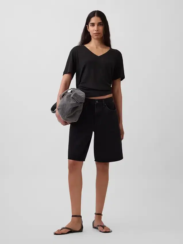 Linen-Blend Relaxed V-Neck T-Shirt