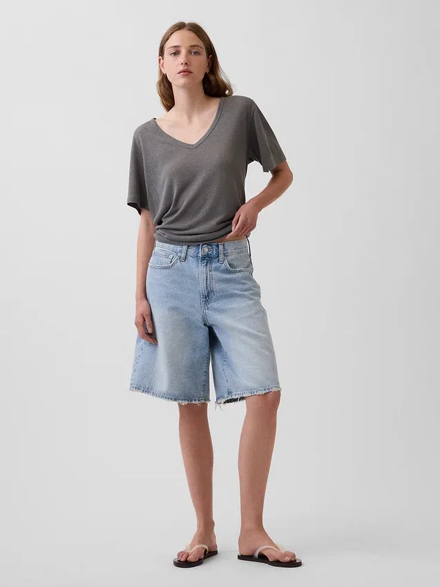 Linen-Blend Relaxed V-Neck T-Shirt