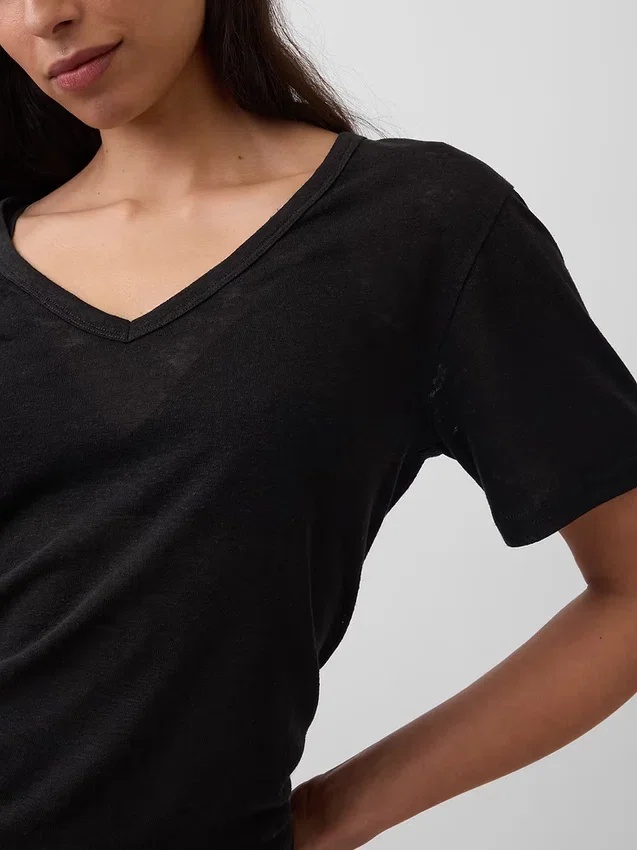 Linen-Blend Relaxed V-Neck T-Shirt