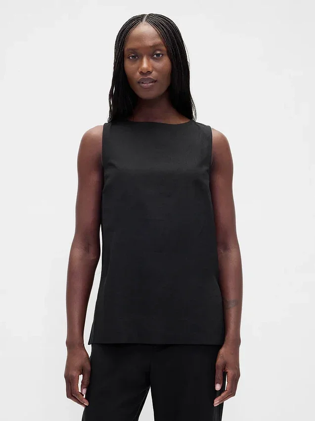 Linen-Blend Shell Tank Top