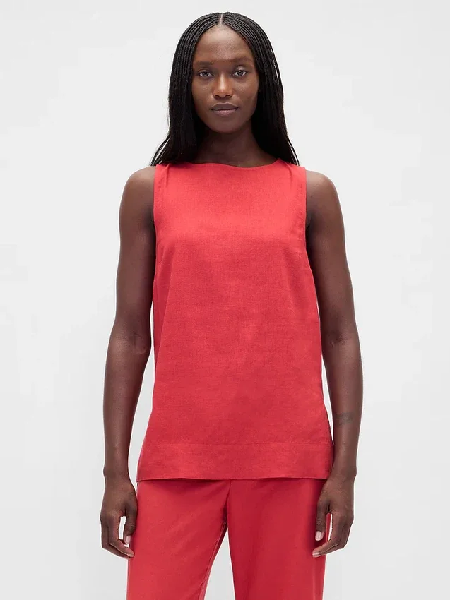 Linen-Blend Shell Tank Top