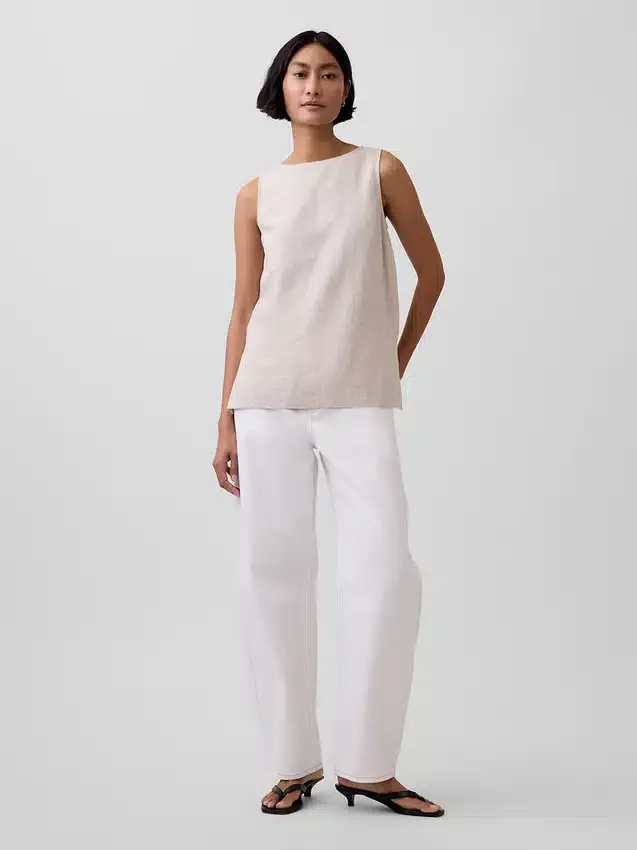 Linen-Blend Shell Tank Top