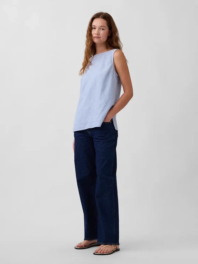Linen-Blend Shell Tank Top