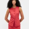 Linen-Blend Tie-Back Longline Vest