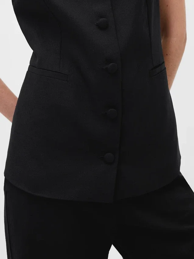 Linen-Blend Tie-Back Longline Vest