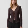 Linen-Blend Tie-Front Cardigan