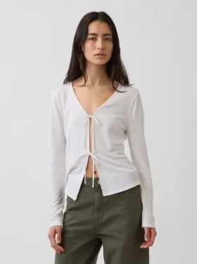Linen-Blend Tie-Front Cardigan