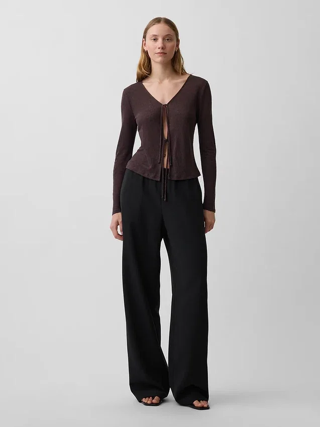 Linen-Blend Tie-Front Cardigan