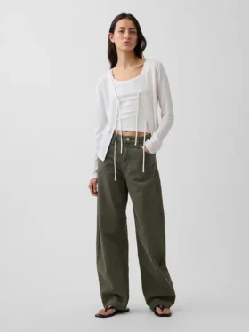 Linen-Blend Tie-Front Cardigan