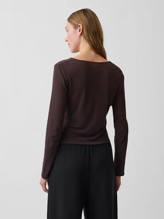 Linen-Blend Tie-Front Cardigan